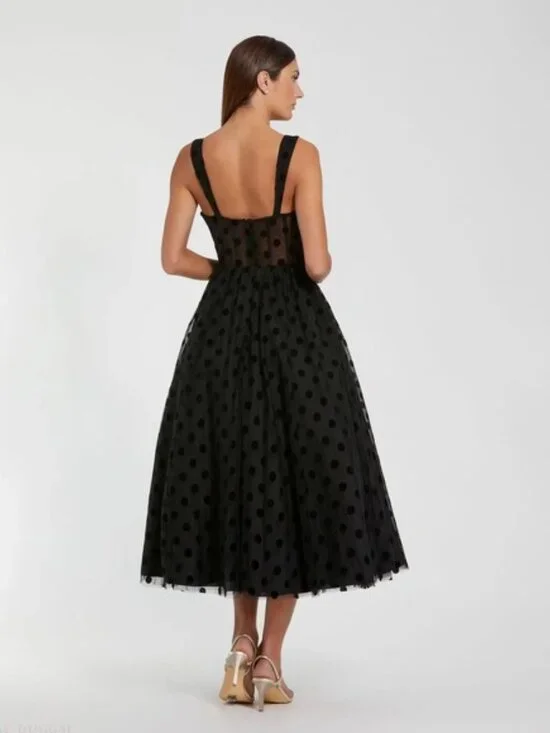 NWT Mac Duggal Black Polka Dot Net Bustier A-Line Midi Dress - Size 10‎ - Picture 11 of 16